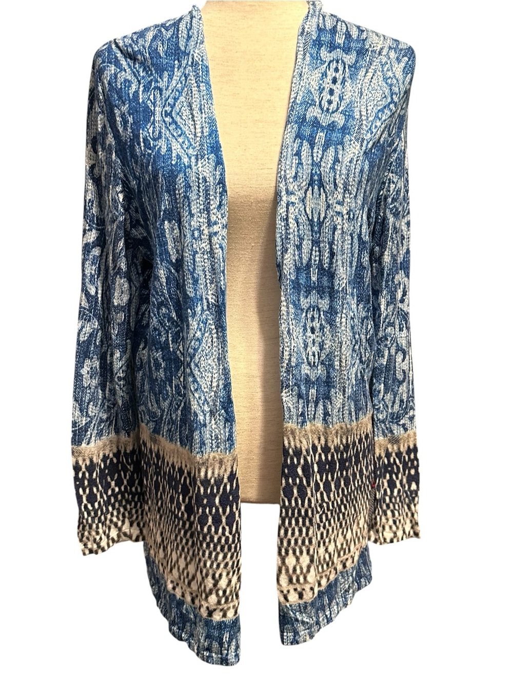 Chico’s Paisley Maizy Cardigan Boho Lagenlook Coastal Resort Artsy Eclectic M